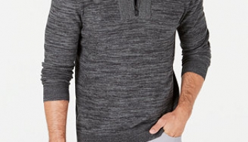 Men’s Quarter-Zip Ribbed Placket Sweater, Created for Macy’s
