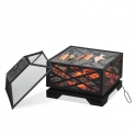 Outsunny 26″ Outdoor Steel Square Fire Pit with Grill Net for BBQ, Safety Spark/Ember Cover & Classic Stylish Appearance
