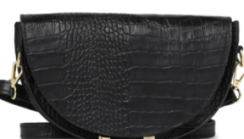 Half Moon Croc Embossed Leather Crossbody Bag